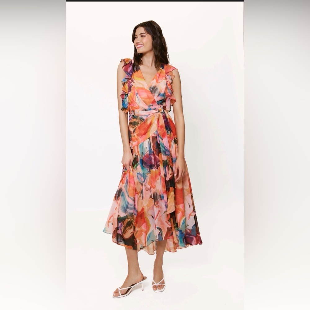 Hutch Multicolor Floral Midi wrap Dress NWT SMALL - Picture 2 of 8